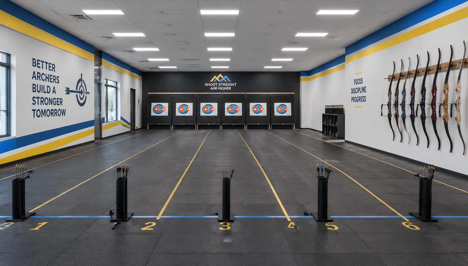 Lorong latihan memanah dalaman yang berhawa dingin
